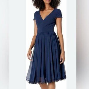 Dress the Population Blue Corey Chiffon Dress Medium Party Wedding Guest